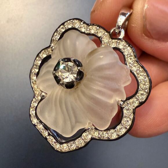 Kenneth Jay Lane Camphor Frosted Flower Rhinestone Pendant - Picture 6 of 6